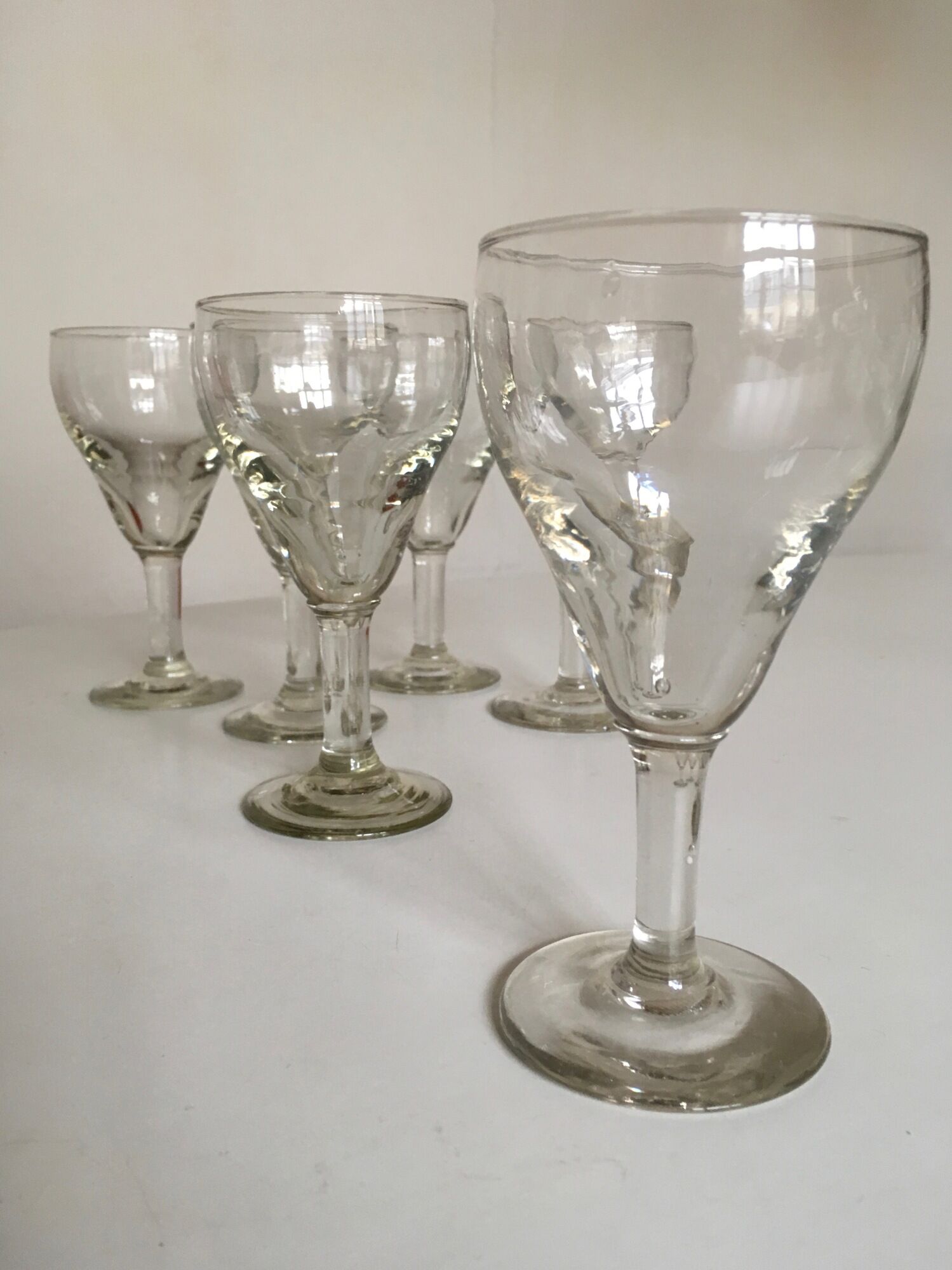 series of 6 walk glasses from bistro counter 50s