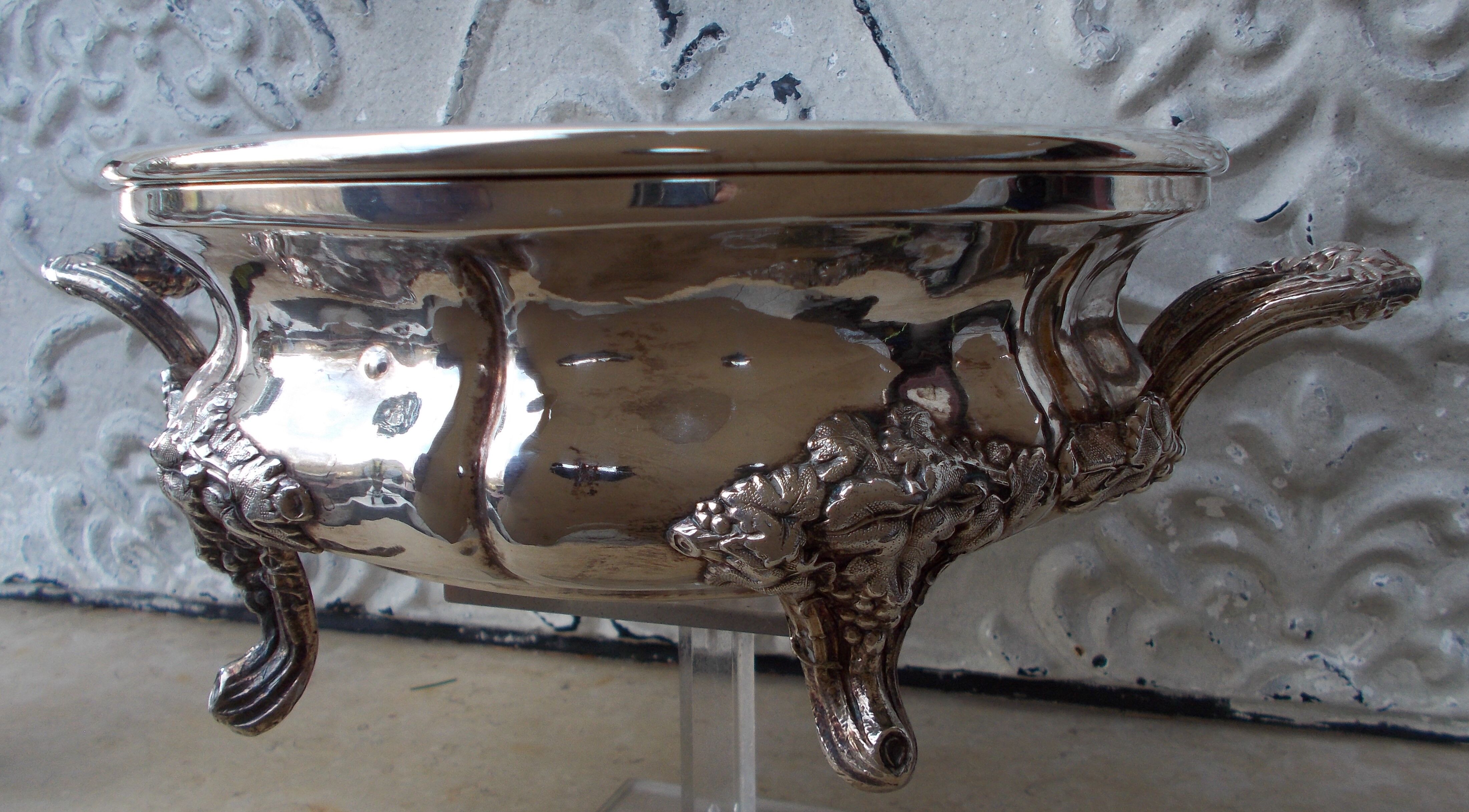 Antique silver-plated metal tealight with vine branch decoration