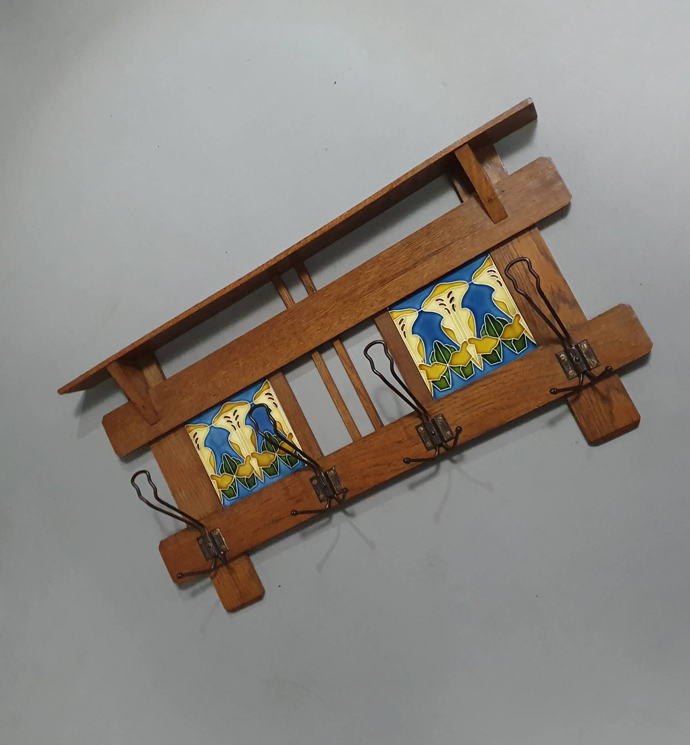 Art Nouveau wall coat rack with tiles
