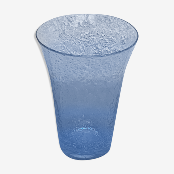Vase en verre soufflé bleu de la verrerie de biot signé vintage et collector