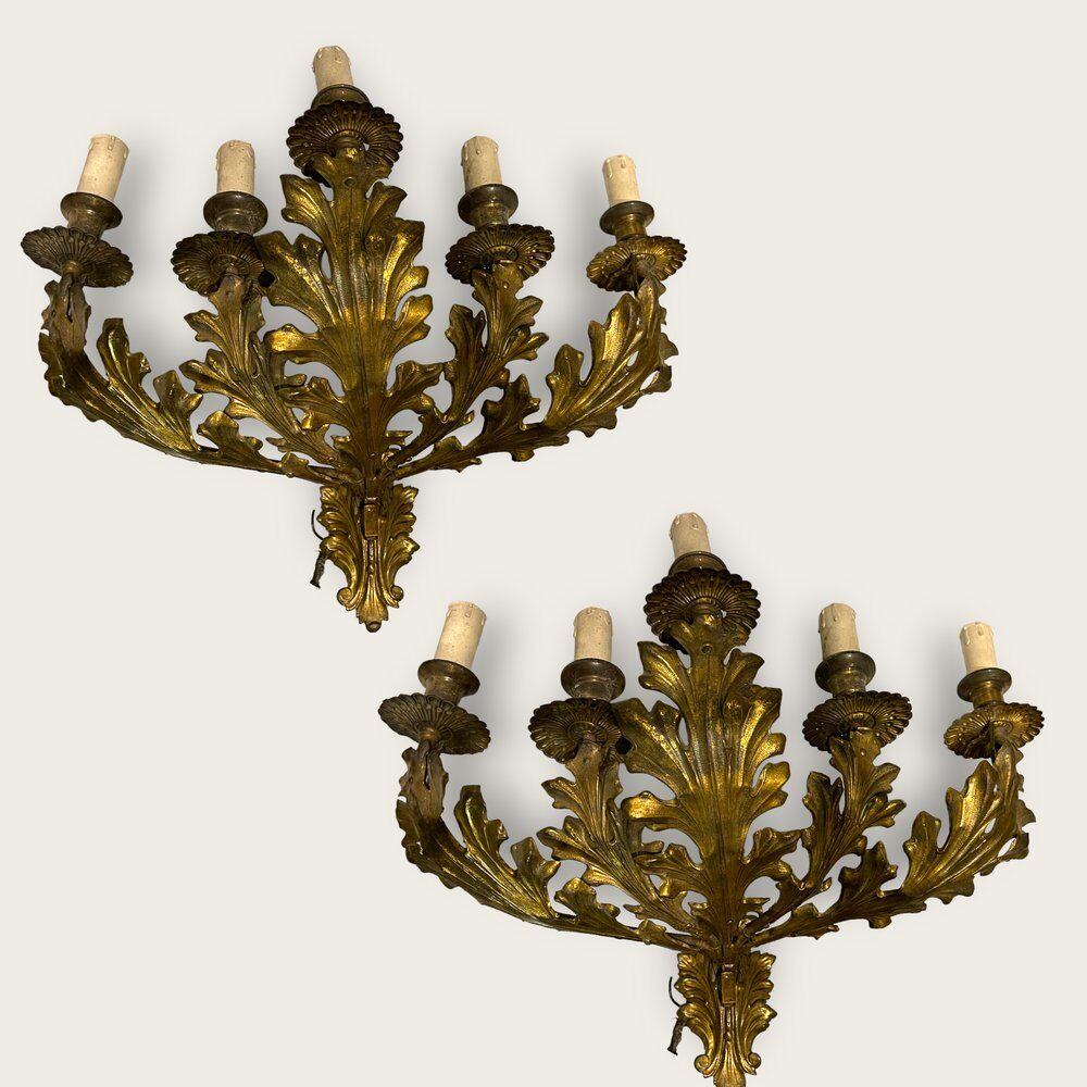 Vintage Italian Gold Gilded Tole Sconces, 1960s, Set of 2
