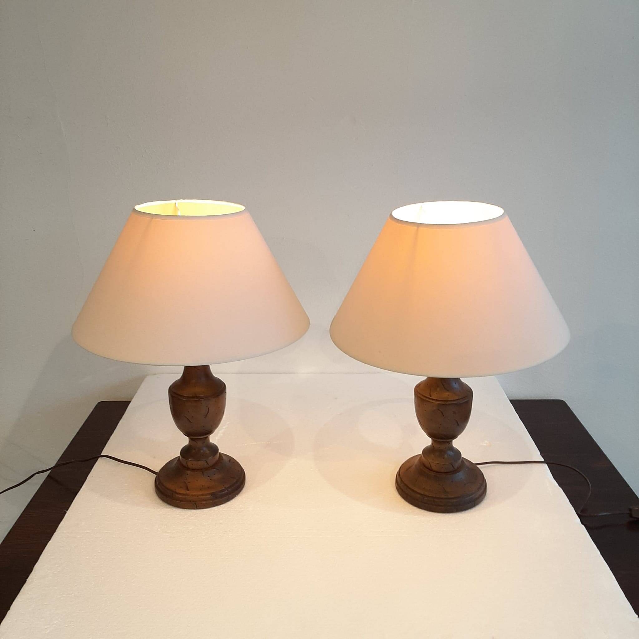 Set of two wooden vintage lamps