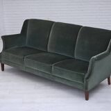 1960s, Danish 3-seater sofa, original turquoise-green furniture velour.