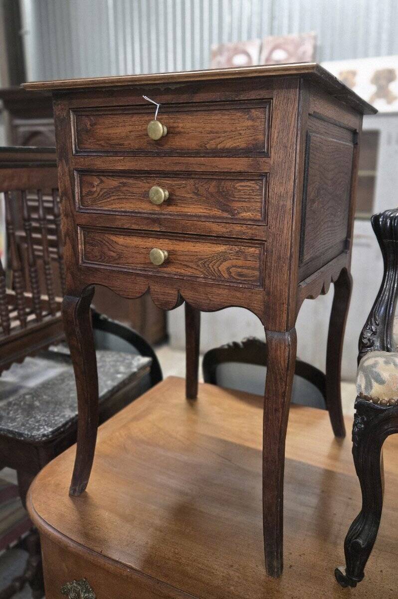 Small chest of drawers / tallboy / antique bedside table with 3 drawers / Louis XV style / solid oak