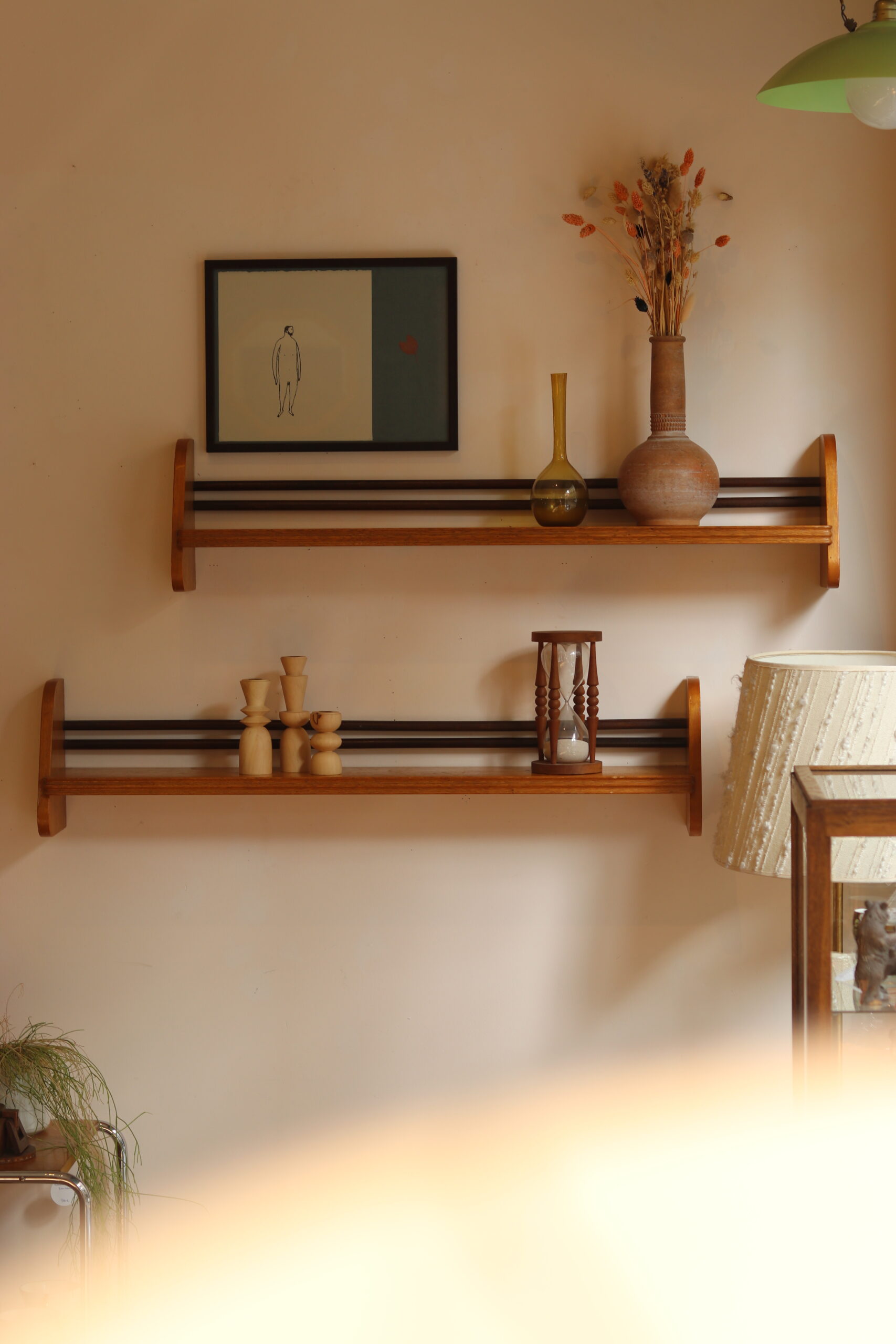 Pair of 1950s wooden wall shelves