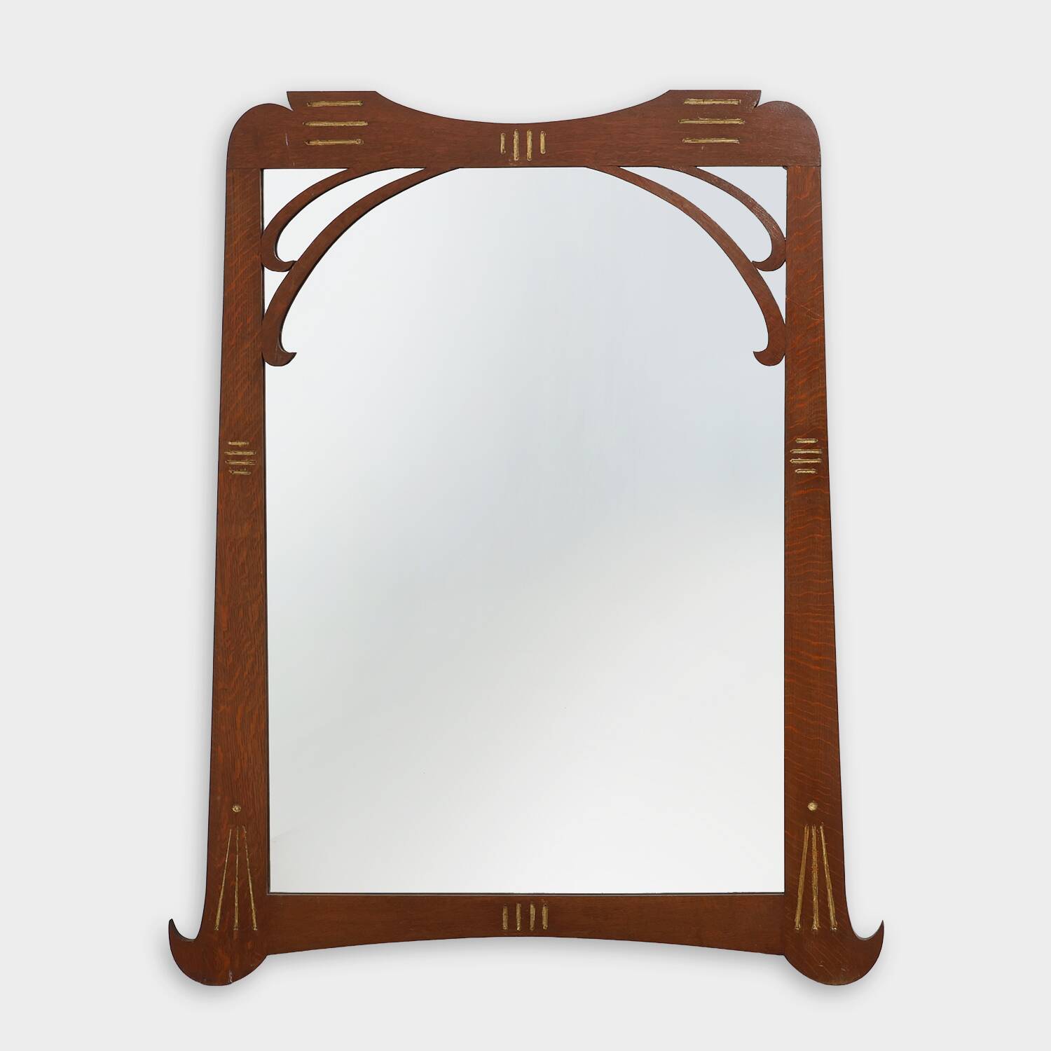 Miroir Art Nouveau en chêne avec incrustation dorée, France vers 1915