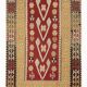 Tapis Kilim tribal vintage fait main rouge et moutarde 3x5, 95x143 cm
