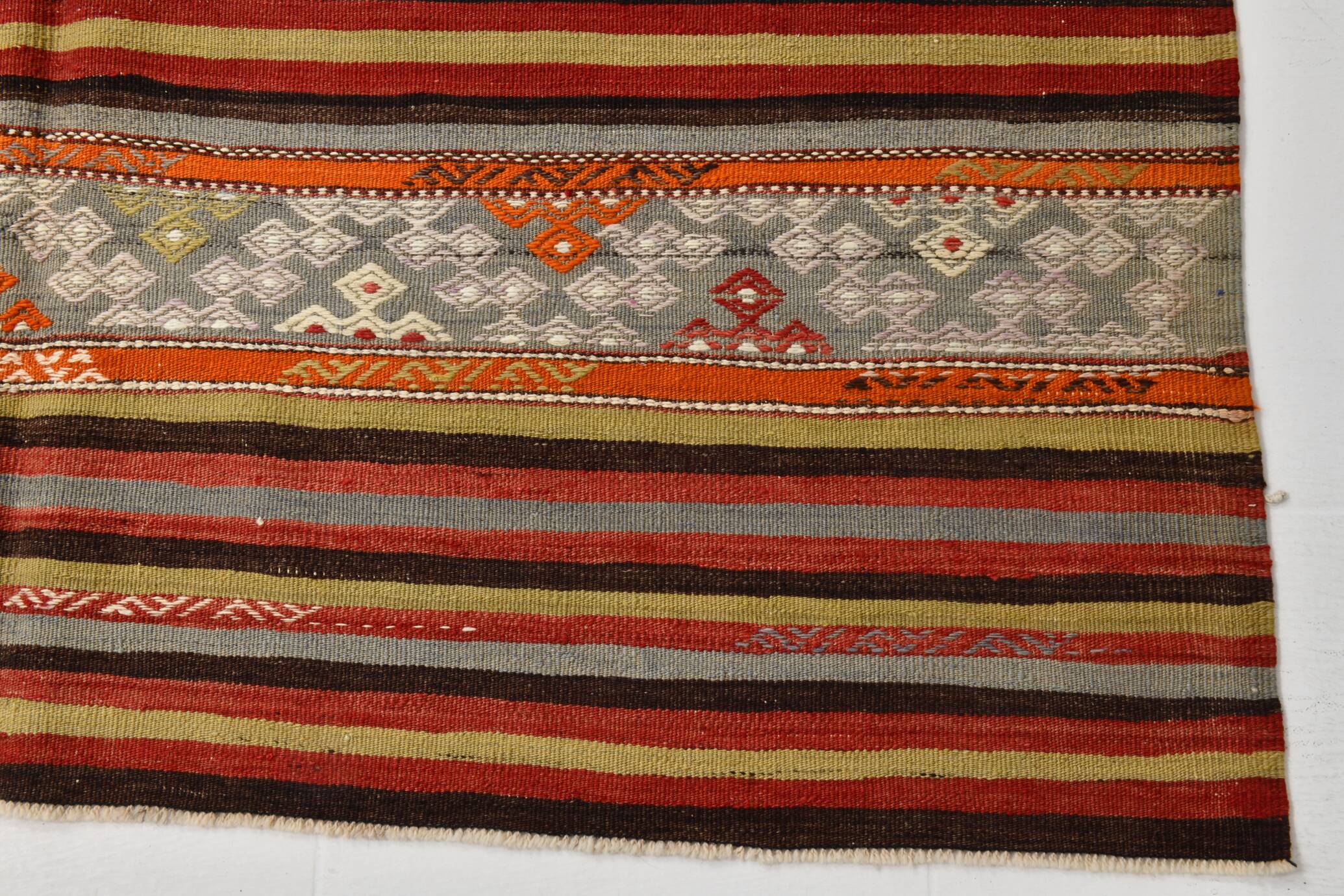 6x11 Peach Color Striped Kilim Rug, Antique Wool Kilim Rug, 165x326