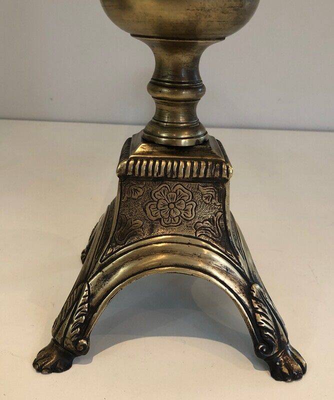 Paire de chenets en bronze ciselé et fer forgé de style Louis XVI