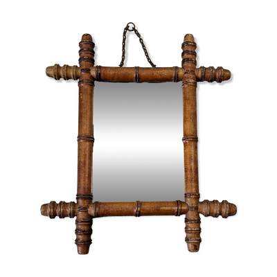 Miroir ancien bambou tourné glace piquée 40x34 cm