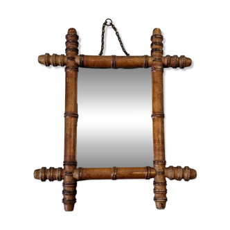 Miroir ancien bambou tourné glace piquée 40x34 cm