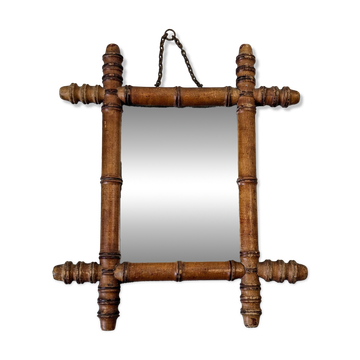 Antique bamboo mirror with pitted glass 40x34 cm