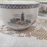 Set of 4 Japanese tea cups without handle pale blue and pink décor