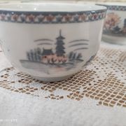 Set of 4 Japanese tea cups without handle pale blue and pink décor