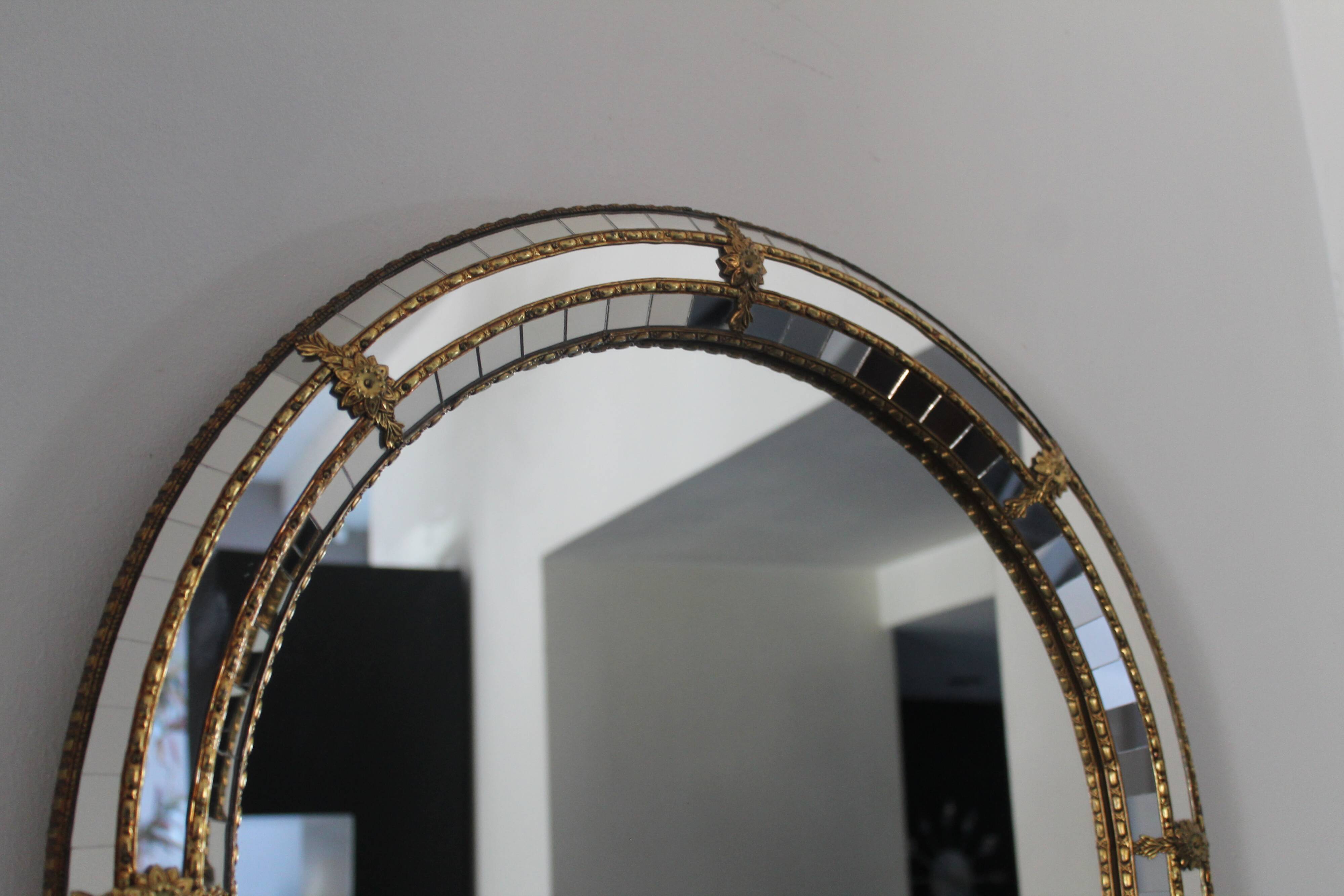 Large Venetian mirror with glazing beads and brass 110x60cm