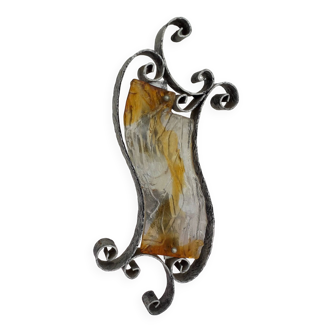 Wrought iron and glass wall light