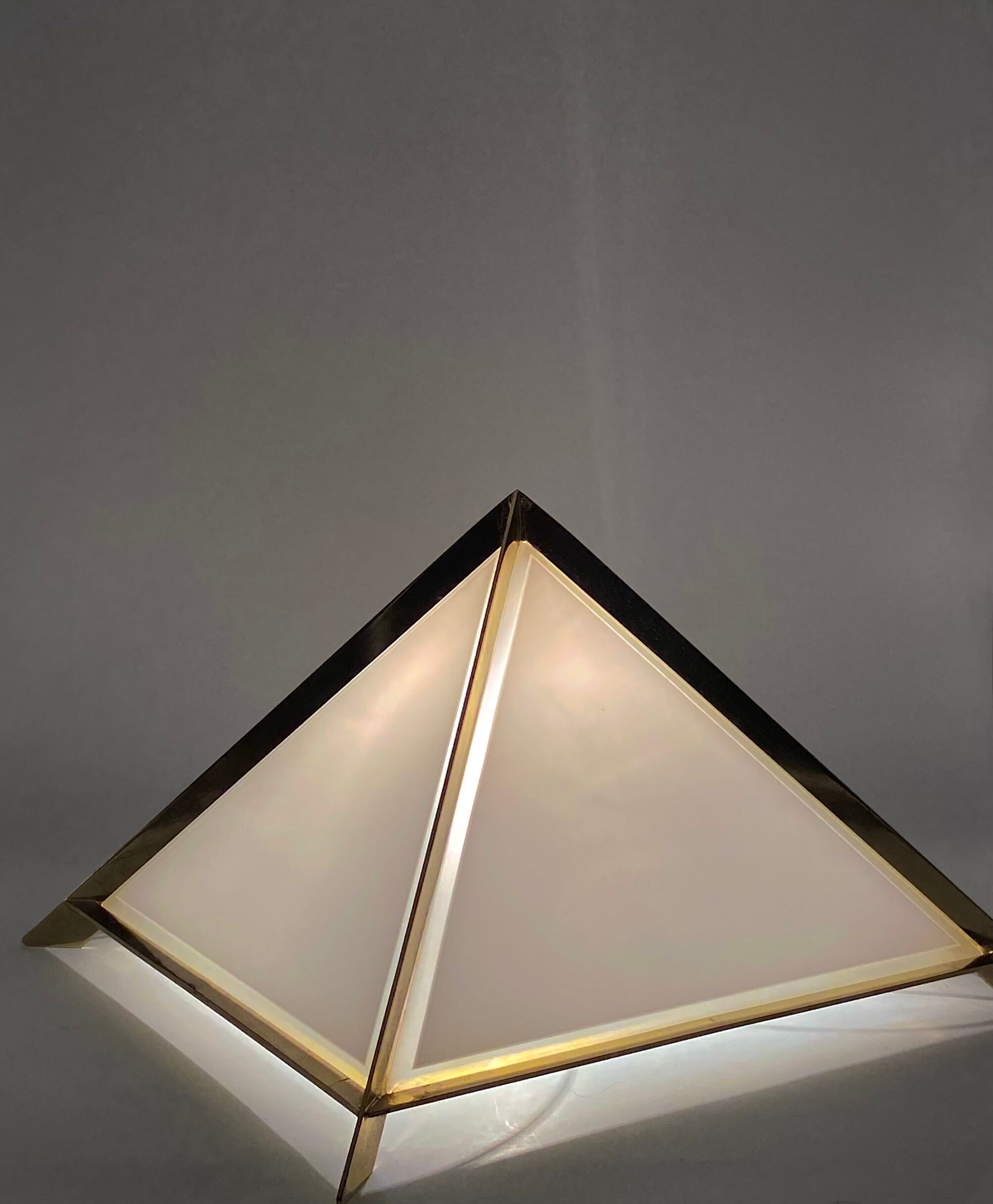 Golden brass Pyramidal table lamp, Christos, Italy 1970