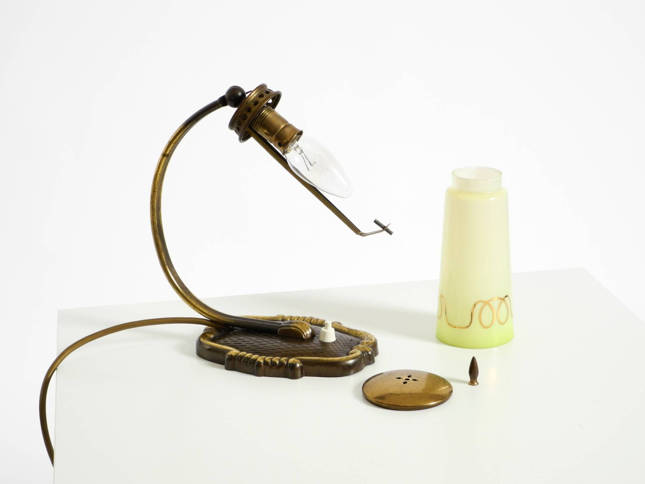 Beautiful, rare brass table lamp with glass shade | 1940s