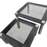 Set of 2 vintage nesting tables: wood and smoked chrome