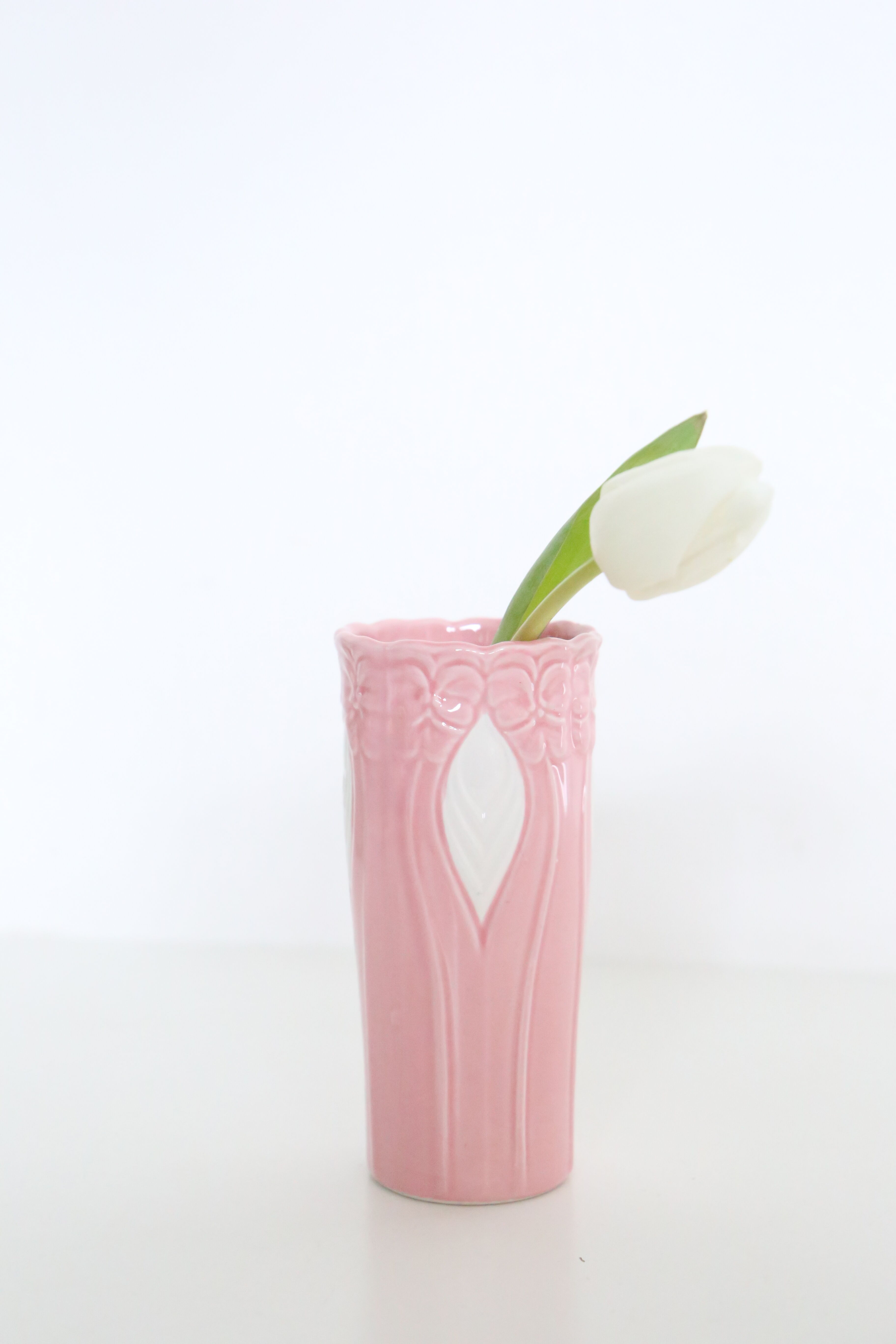 Pink and white ceramic vase, 1980