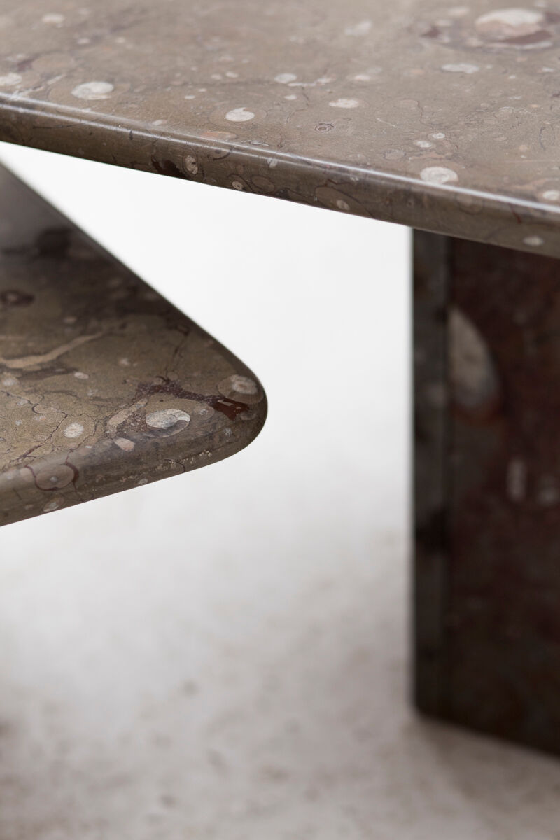 Ensemble de 3 tables basses carrées en marbre fossile, design des années 1970