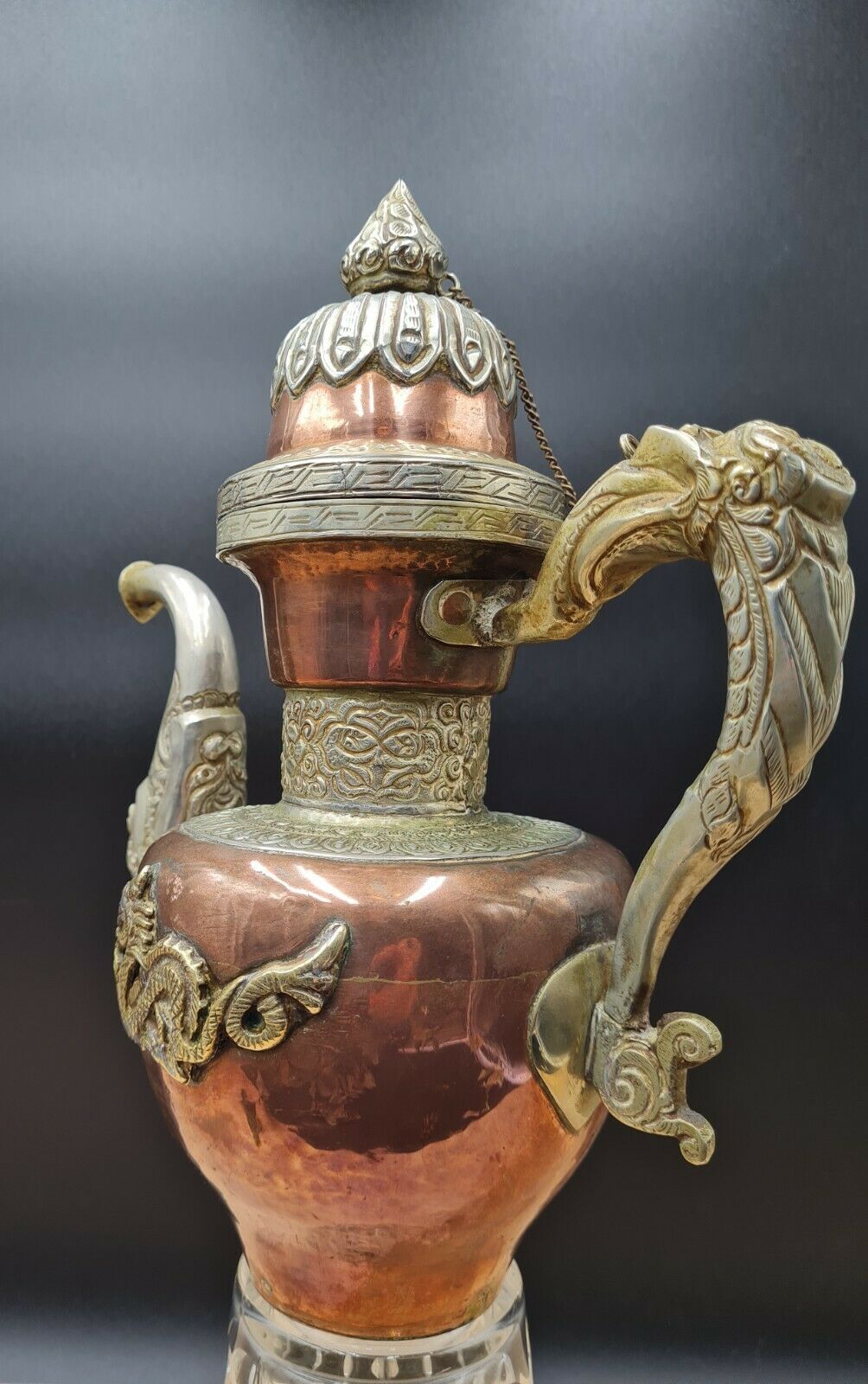 Tibetan ceremonial copper teapot aftaba dragon ewer