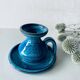 Candle holder in enamelled and signed stoneware