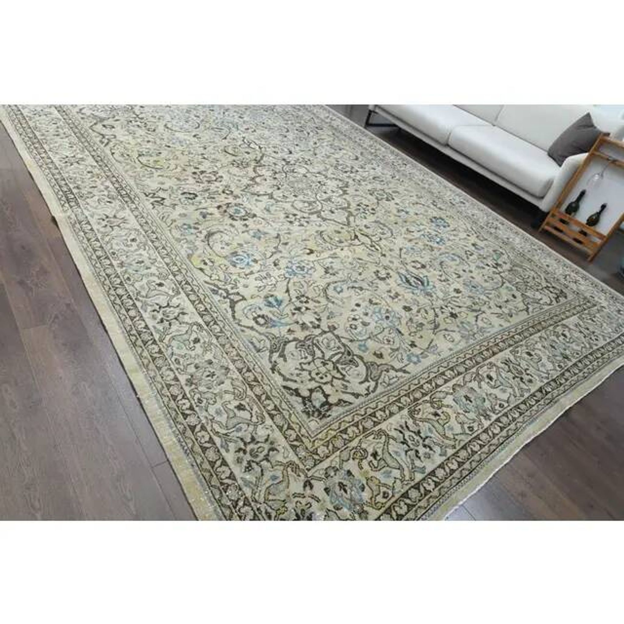 1960s Vintage Persian Handmade Wool Cotton Beige Area Rug 292x395