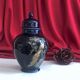 Potiche cobalt blue porcelain lid jar decorated with peacocks
