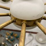White Brass Opaline Glass Sputnik Chandelier 10 lights