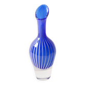 Vase en verre d'art Orrefors du milieu du siècle : rayures bleues et blanches, Jan Johansson