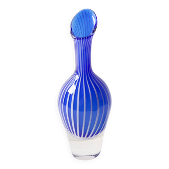 Mid-Century Orrefors Art Glass Vase: Blue & White Stripes, Jan Johansson