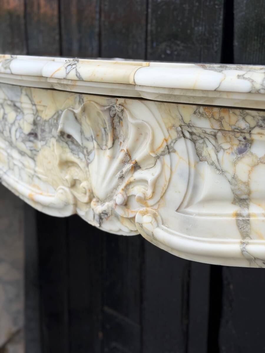 Louis XV style fireplace in purple breccia marble, circa 1880.