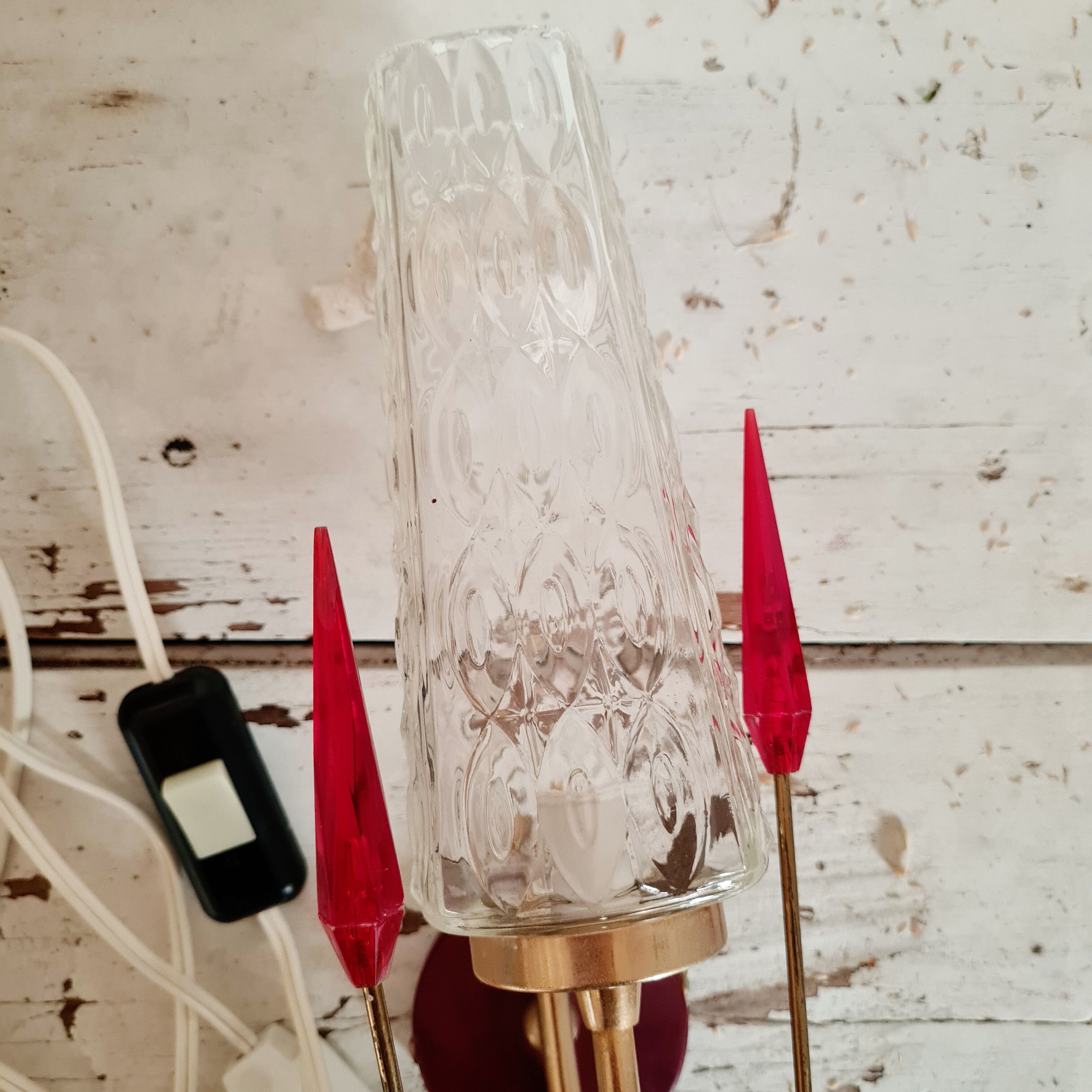 Glass and brass wall lamp from the 50s
