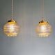 Pair of Space Age Pendant Lights in Yellow Clear Glass, 1960s-70s