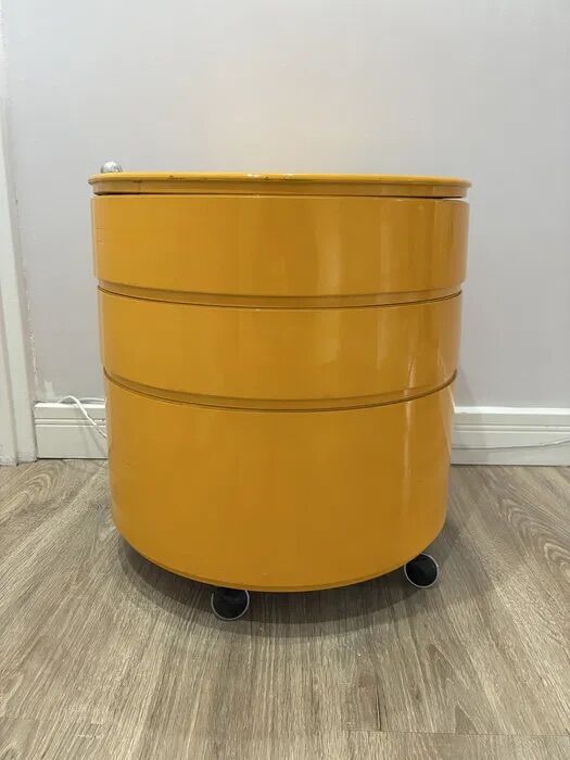 Vintage Yellow Opal Cylinder Bar Cabinet on Castors 1960s Space Age Storage