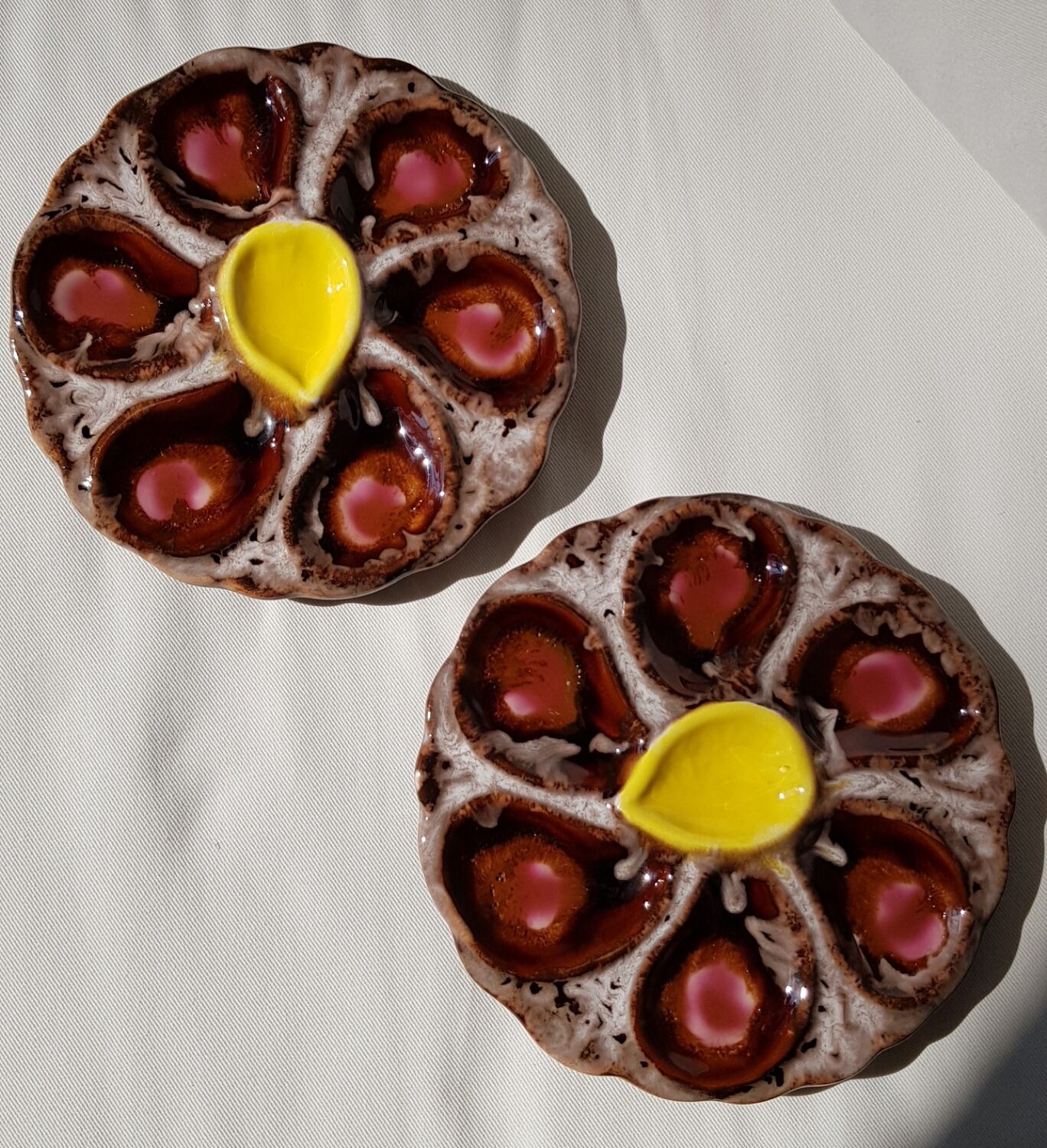 Set of 2 Vallauris ceramic oyster plates serving dishes