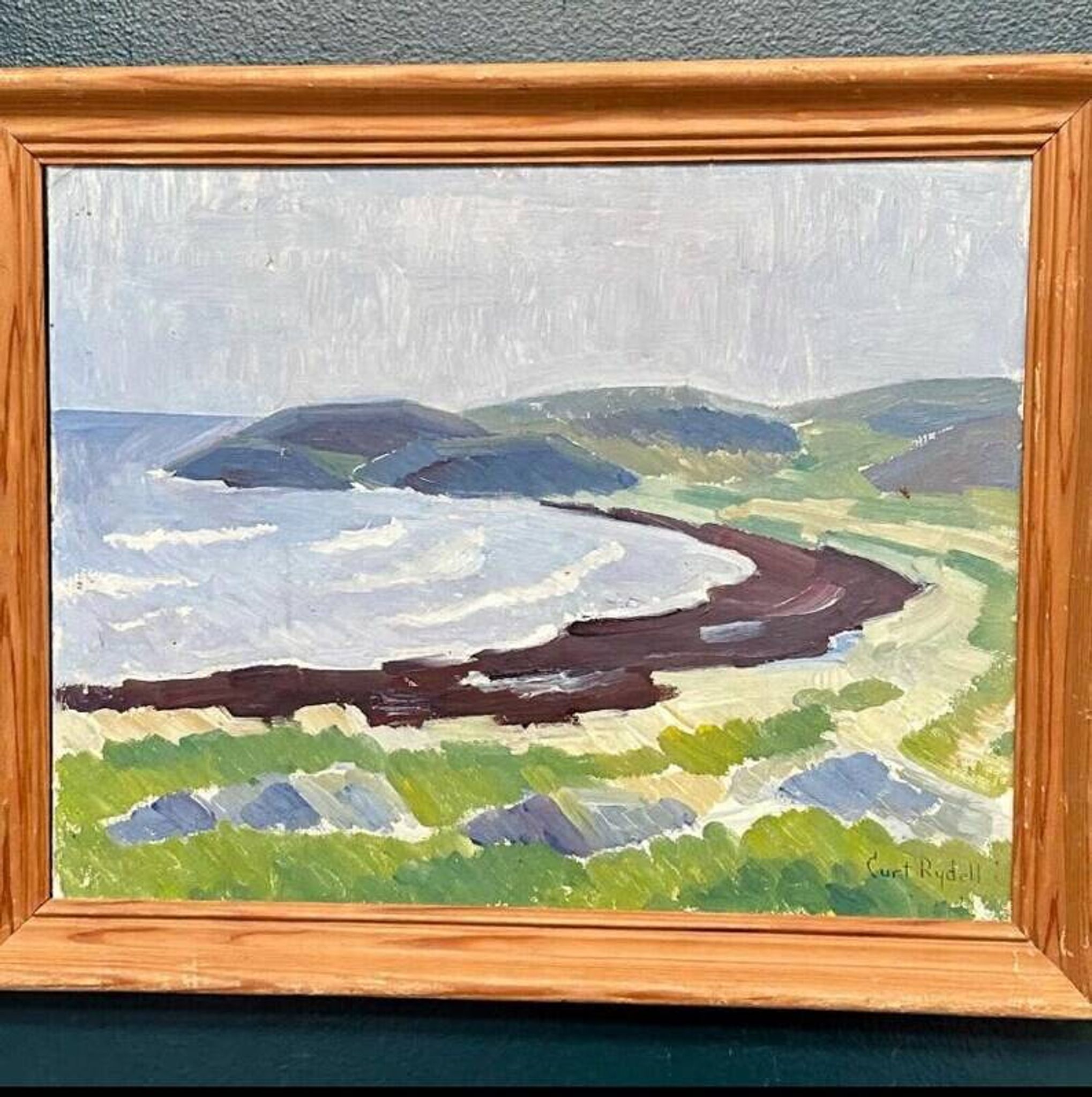 Original Swedish Oil on Panel – “Coastal Landscape” by Curt Rydell – Signed – Vintage & Framed – 33 × 40 cm (13" × 15.7")