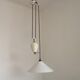 Vintage French Rise & Fall Counterbalance Ceiling Light Opaline Glass Shade