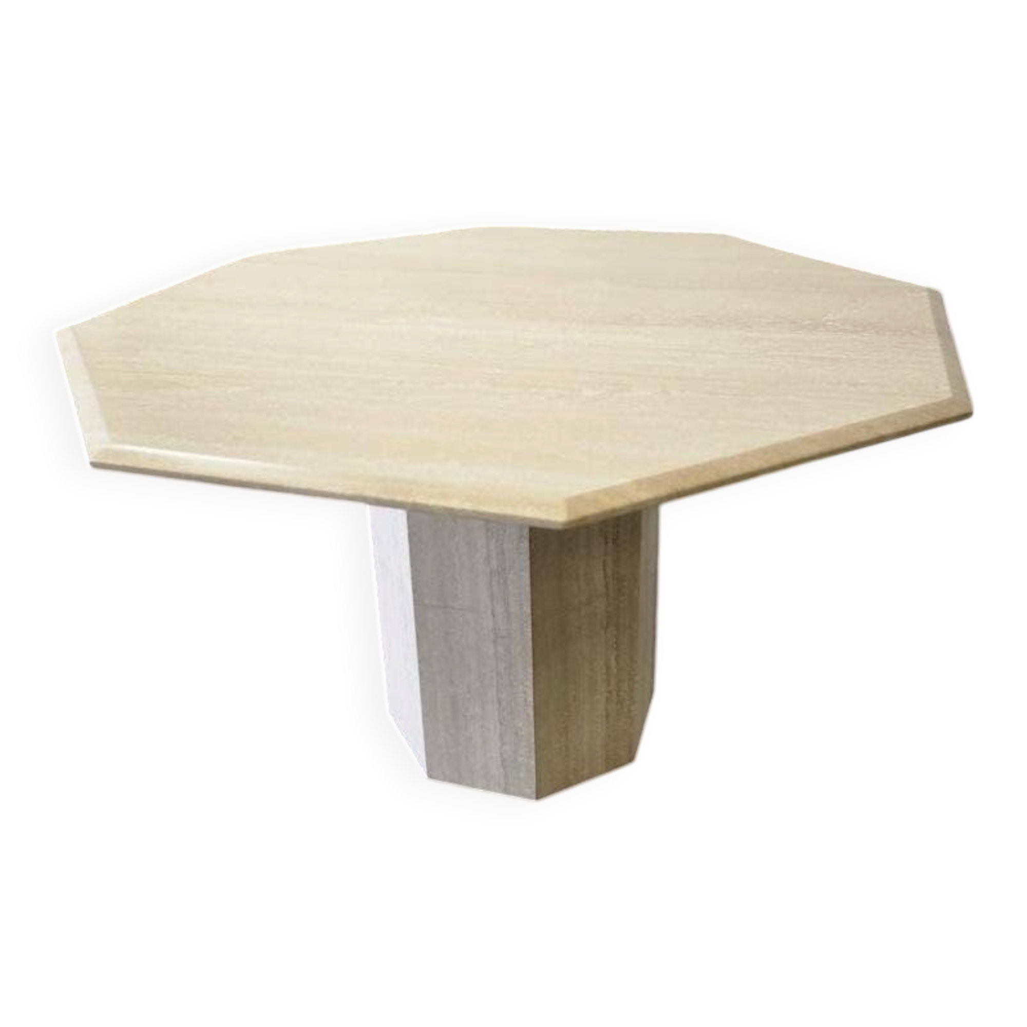 Table vintage octogonale en travertin / table à manger wabisabi