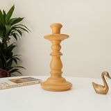 Vintage candle holder in weathered yellow wood