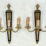 Ancien Paire Appliques 3 Feux - Bronze Doré et Acajou - Néoclassique - 40's