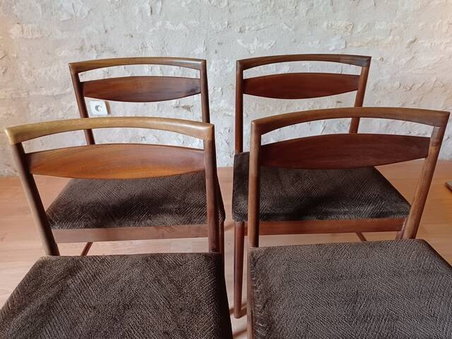 4 chaises Mcintosh teck et tissus velours vintage 1960