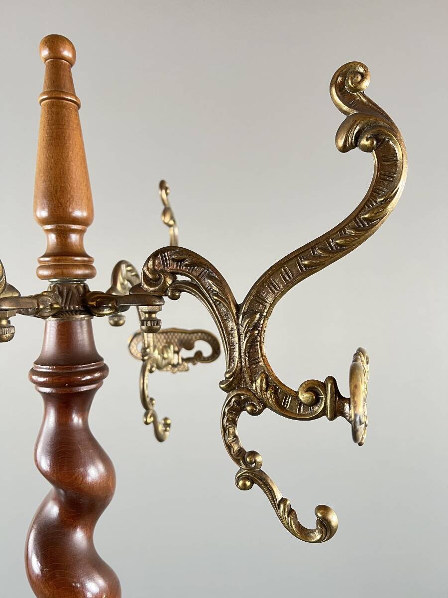 Twisted wooden coat rack with gilded bronze, 20th century