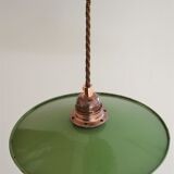 Green enamel suspension, porcelain rosette and copper E27 socket