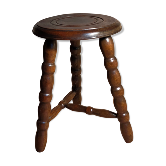 Vintage solid turned wood tripod stool