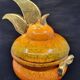 Gérard Crociani soup tureen in orange zoomorphic ceramic French gilded with fine gold Vallauris