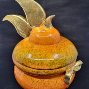 Gérard Crociani soup tureen in orange zoomorphic ceramic French gilded with fine gold Vallauris