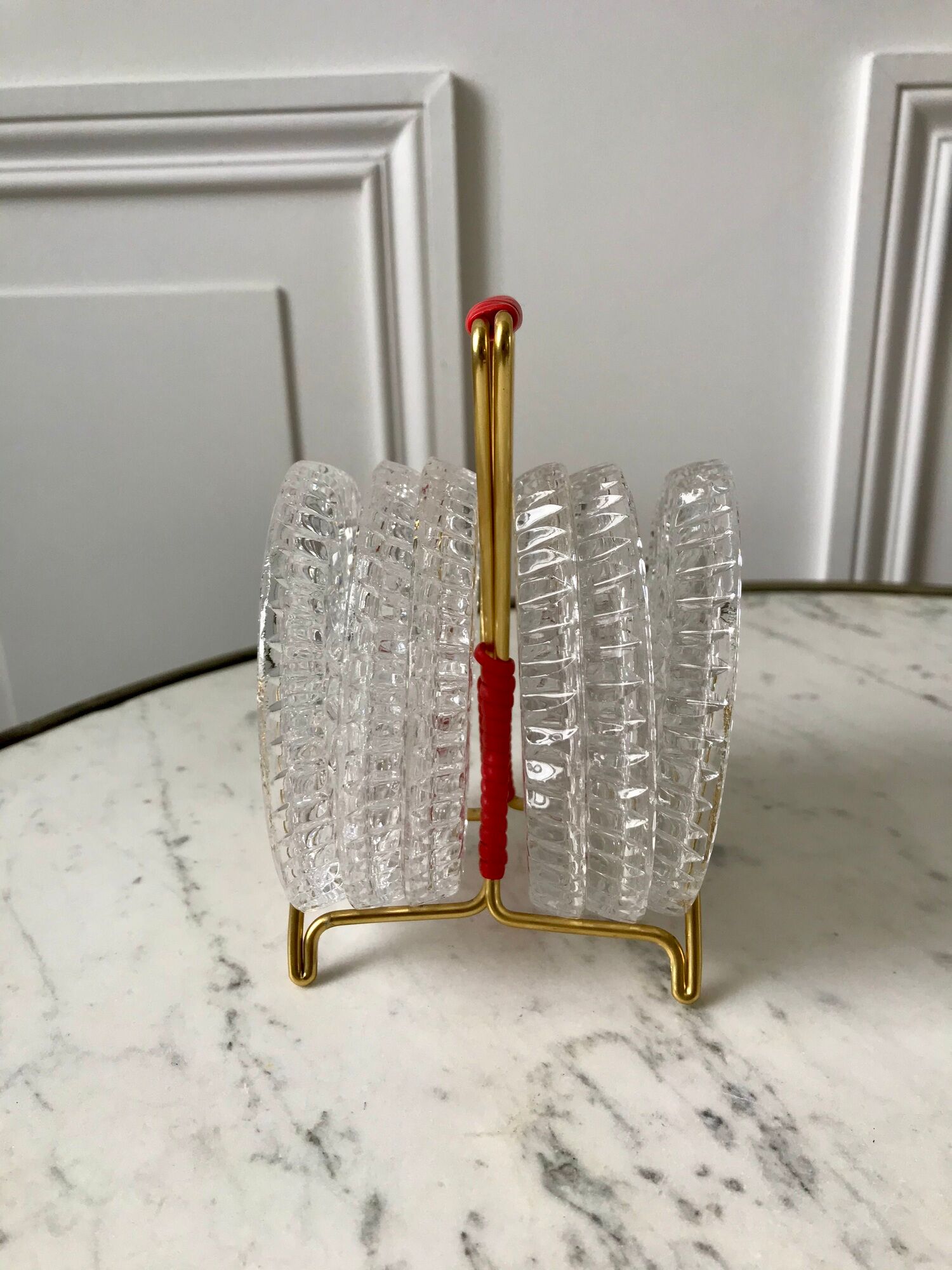 Set of 6 crystal coasters support brass scoubidou years 50-60