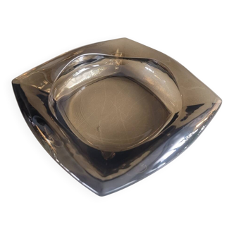 Vintage square smoked glass ashtray